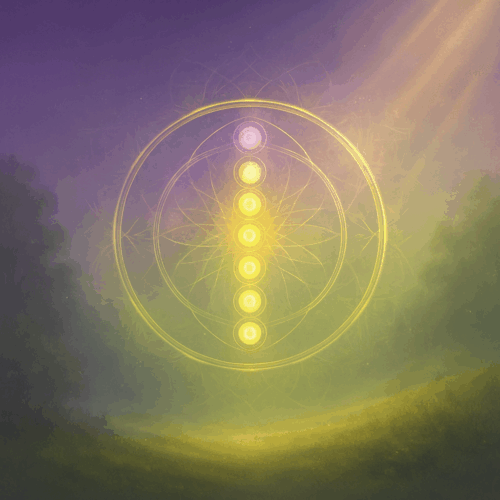 Leuchtendes Chakra-Mandala in sanften Violett- und Goldtönen, Symbol für energetische Ausrichtung im Workshop Heilung der Dualitätsaspekte in den 7 Haupt-Chakren mit Andrea Schmucker.