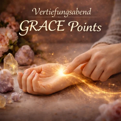 Vertiefungsabend Grace Points in der Akasha Chronik mit Andrea Schmucker – Symbolbild mit einer Hand, die einen Energiepunkt an der anderen Hand aktiviert