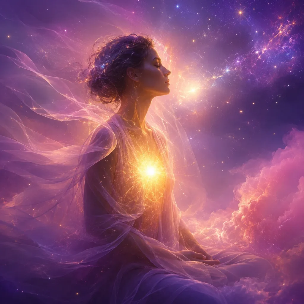 Ego oder Seele – goldenes Seelenlicht im Herzraum, Illustration von Andrea Schmucker