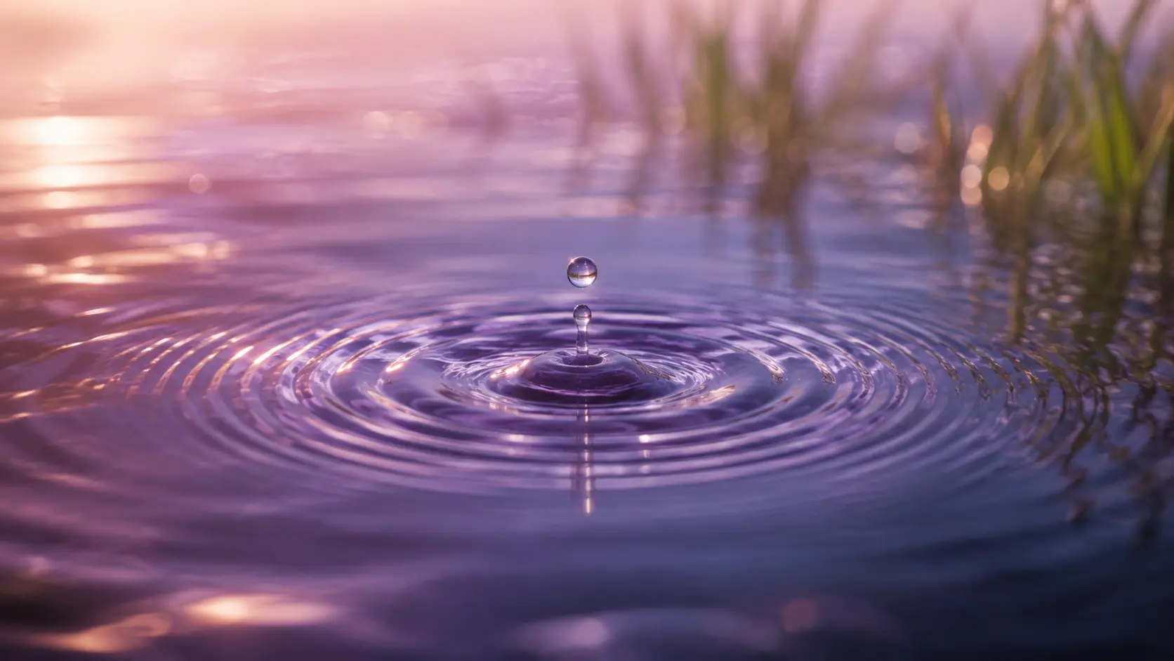 Ein Wassertropfen trifft eine stille Oberfläche, feine Ringe laufen nach außen – Sinnbild für das Resonanzfeld: eine Berührung, und alles schwingt mit.